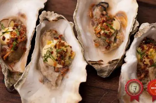 Aerial shot of oysters from Girl Goat