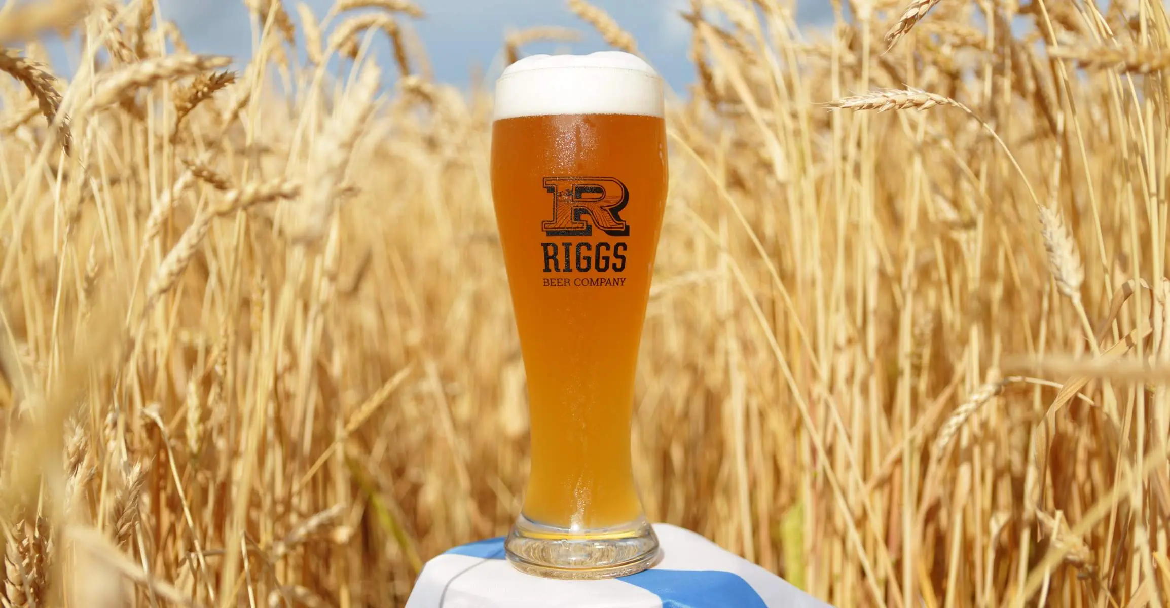 Riggs beer in the middle of a field.