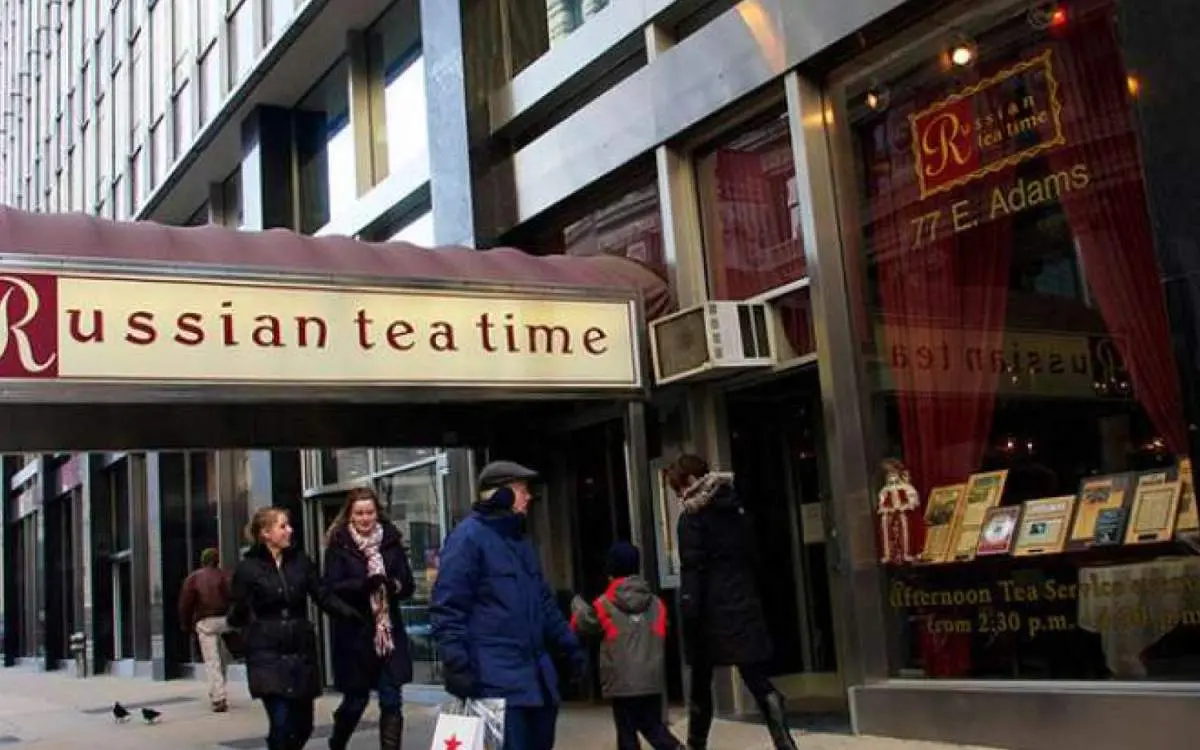 The exterior of the Russian Tea Time shop
