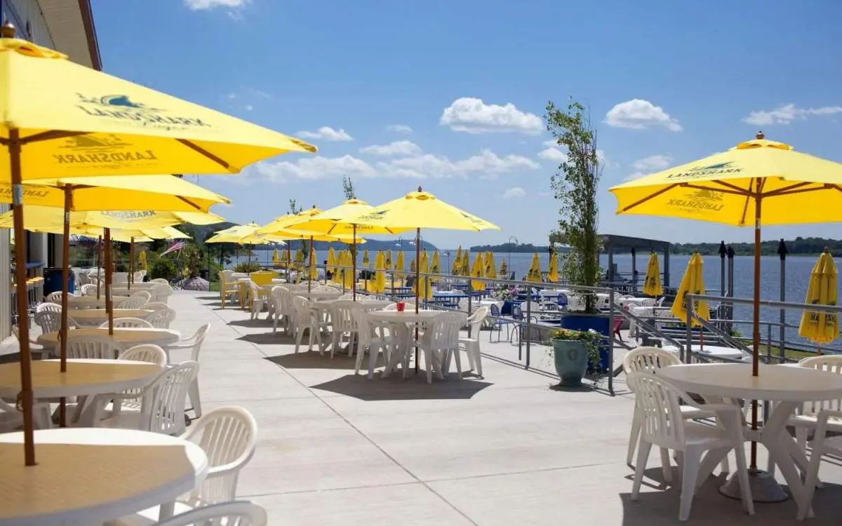 Rows of tables with shade umbrellas