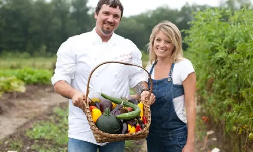 Two people in a garden