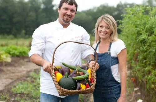 Two people in a garden