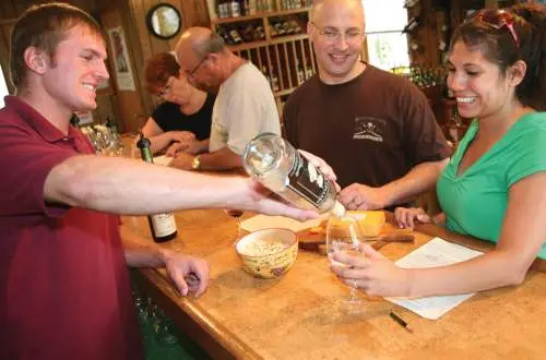 A couple enjoying a wine tasting at one of the many vineyards in Illinois.