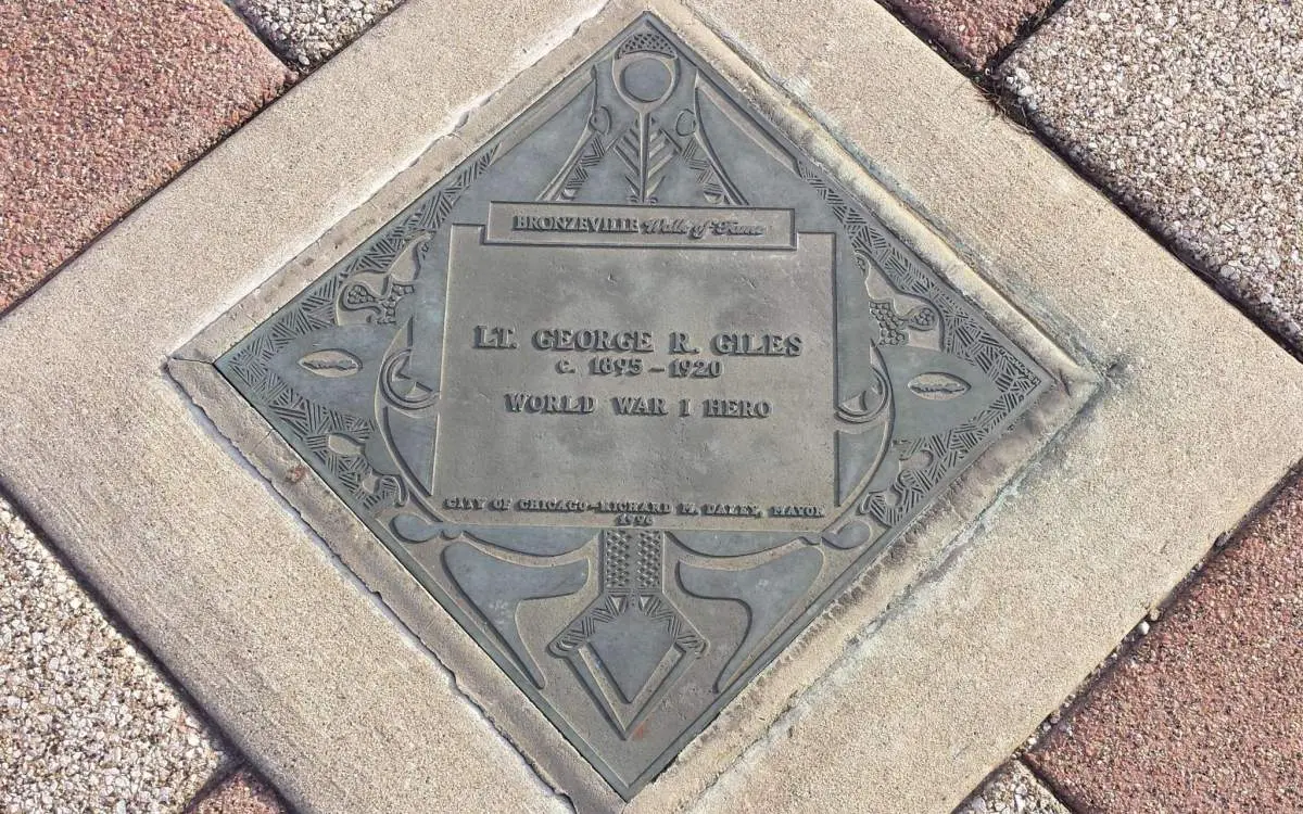 A plaque on the ground at the Bronzeville Walk of Fame