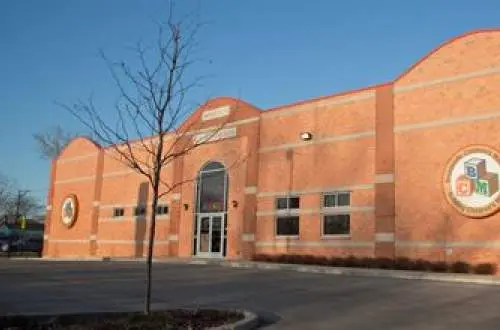 Exterior of a big brick building