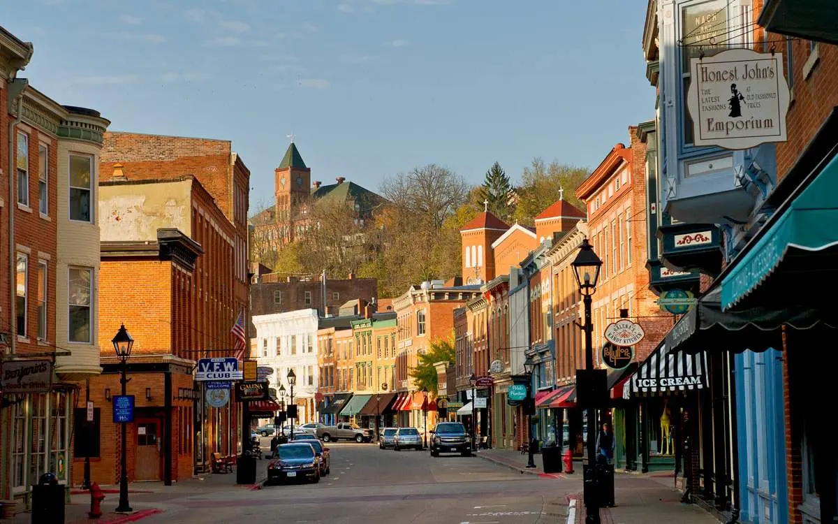 Buildings line Galena's historic Main Street