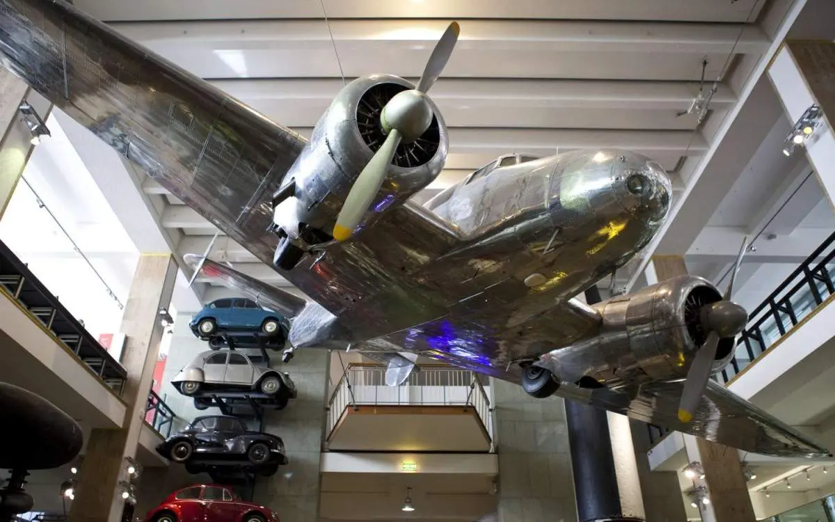 Old fashioned plane on display at Museum of Science and Industry.
