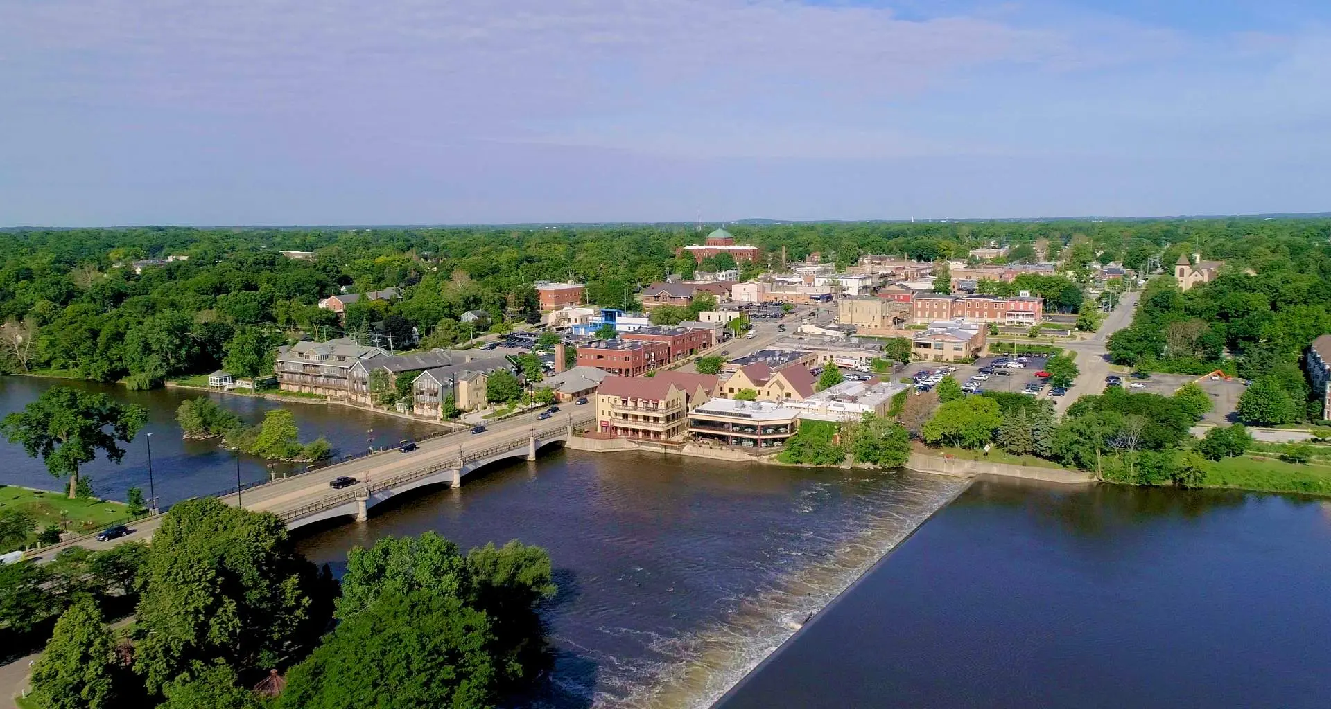 Overhead shot of downtown Geneva.