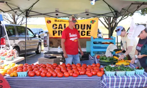 A stall at the farmer's market in Alton, Illinois