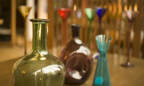 Glass vases in an antique shop