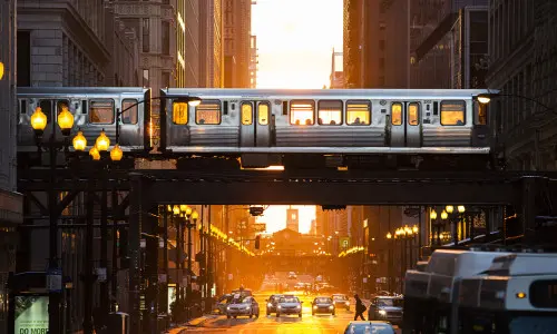Chicago Train at Sunset